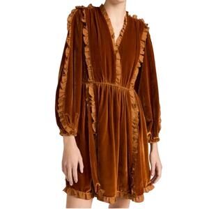 Ulla Johnson Dress Erika velvet babydoll silk ruffle trim size 2